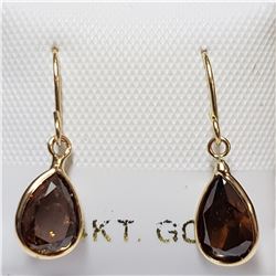 64)14KT YELLOW GOLD PAIR OF BROWN DIAMOND EARRINGS