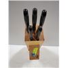 Image 1 : KITCHEN KNIVES- 5 ASSORTED WITH BLOCK
