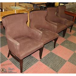 LOT OF 4 DARK WOOD & BROWN MICROFIBER ARM CHAIRS