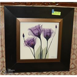DARK WOOD FRAMED FLOWER PICTURE