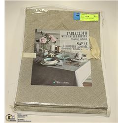 TAN CLOTH TABLECLOTH & 6 NAPKIN SET