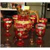 Image 1 : ART GLASS RED & GOLD PITCHER &  GLASS SET