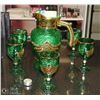 Image 1 : ART GLASS GREEN PITCHER &  GLASS SET