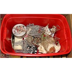 TOTE OF ASSORTED CHRISTMAS DECOR
