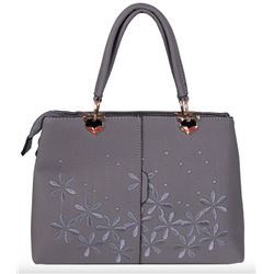 NEW GREY EMBROIDERED FLORAL PURSE