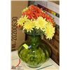 Image 1 : DECORATIVE GREEN GLASS VASE WITH FLOWERS