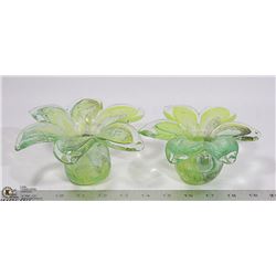 PAIR OF GLASS ART CANDLE HOLDERS