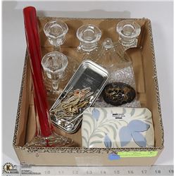 FLAT WITH TRINKET BOX, CANDLE HOLDERS AND MORE.