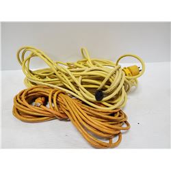 LOT OF 2 OUTDOORS HEAVY DUTY EXTENSION CORDS.