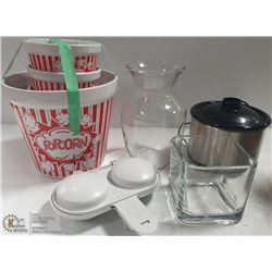 HOUSEWARES LOT: INCLUDES , POPCORN BOWLS,