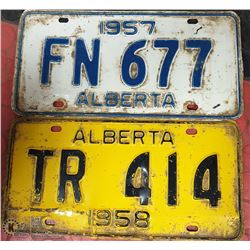 VINTAGE PAIR OF ALBERTA LICENSE PLATES-1957&1958