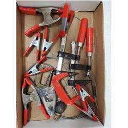 FLAT OF ASSORTED CLAMPS.