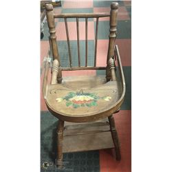 VINTAGE WOOD DOLL HIGH CHAIR, CONVERTS INTO A
