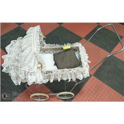 VINTAGE METAL DOLL CARRIAGE COMPLETE WITH LACE