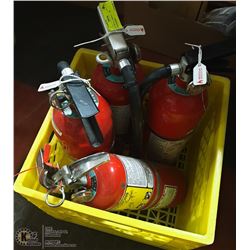 CRATE WITH 4 SMALL FIRE EXTINGUISHERS
