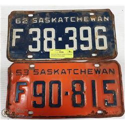VINTAGE PAIR OF SASKATCHEWAN LICENSE PLATES-62&63