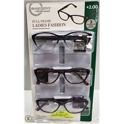 LDS DESIGN OPTICS F. GRANT READING GLASSES +2.00