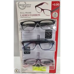 LDS DESIGN OPTICS F. GRANT READING GLASSES +3.00