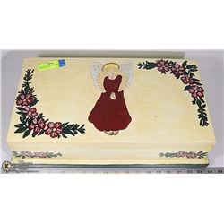 WOODEN KEEPSAKE BOX WITH ANGEL ON TOP