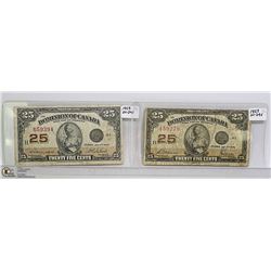 LOT OF 2-1923 SHINPLASTER 25 CENT NOTES