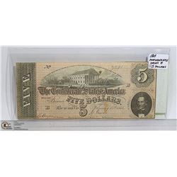 1864 SERIES-B CONFEDERATE $5 BILL  7''X 3'' SIZE
