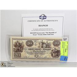 SCREEN USED 'DJANGO' TEXAS 20 DOLLAR BILL