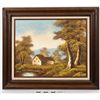 Image 1 : County Cottage Oil Painting on Canvas with Wooden Frame by artist C. Tom  (119707)