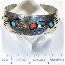Navajo Turquoise and Coral Bracelet   (125160)