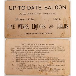 Roseville California Saloon Card  (122879)