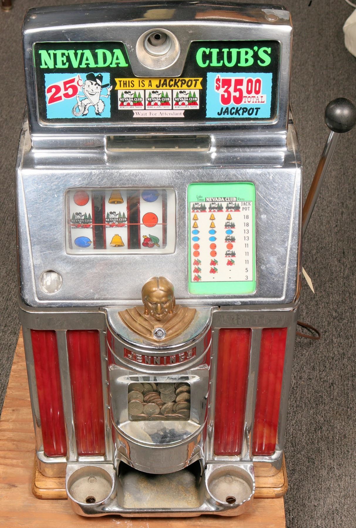 Nevada Club 25 Cent Classic Indian Head Jennings Slot Machine (125246)