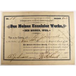 Des Moines Excelsior Works Stock  (123255)