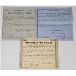 Three Late Republic of Texas Bonds  (113765)
