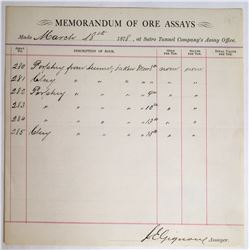 Sutro Tunnel Assay Office Memorandum  (113702)