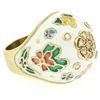 Image 2 : Antique 14K Yellow Gold Diamond White Blue Green Yellow Enamel Dome Floral Ring