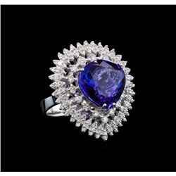 GIA Cert 11.22 ctw Tanzanite and Diamond Ring - 14KT White Gold