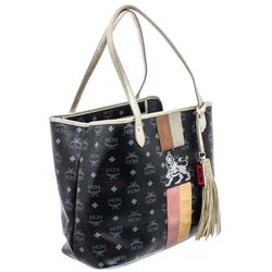 MCM Black Visetos Coated Canvas & Leather Lion Tote Bag