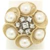Image 1 : 14k Yellow Gold 0.30 ctw Round Diamond & Pearl Cluster Ring w/ Florentine Finish