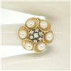 Image 4 : 14k Yellow Gold 0.30 ctw Round Diamond & Pearl Cluster Ring w/ Florentine Finish