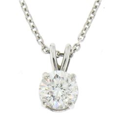 14k White Gold 0.55 ctw Round F SI1 Diamond Solitaire Pendant w/ Cable Chain