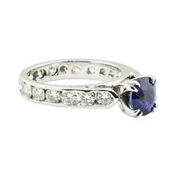 2.78 ctw Round Brilliant Blue Sapphire And Diamond Ring - 14KT White Gold