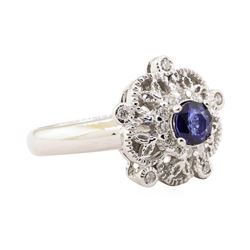 0.88 ctw Blue Sapphire And Diamond Ring - 14KT White Gold