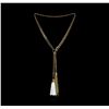 Image 2 : Double Leather Tassel Chain Necklace - Gold Plated