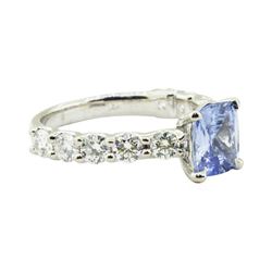 3.86 ctw Rectangular Cushion Brilliant Blue Sapphire And Diamond Ring - 14KT Whi