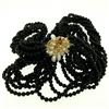 Image 4 : 14k Gold Long Multi Strand Black Onyx Necklace w/ Freshwater Pearl & Coral Bead