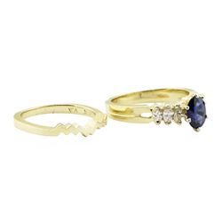 1.25 ctw Blue Sapphire and Diamond Ring Set - 14KT Yellow Gold