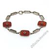 Image 6 : Antique Art Deco 14kt White Gold Carnelian and Diamond Etched Filigree Bracelet