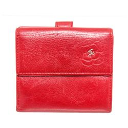Chanel Red Leather Camellia Compact Wallet