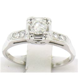Vintage 14K White Gold 0.37 ctw Diamond Engagement Ring with 4 Accent Diamonds