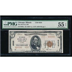 1929 $5 Chicago National Bank Note PMG 55EPQ