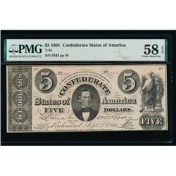 1861 $5 Confederate States of America Note PMG 58EPQ